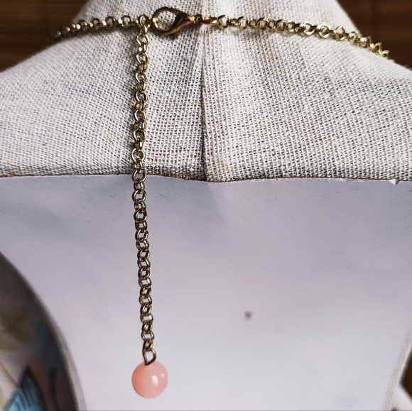 Peach Shrimp Color Opaque Faceted  Round Balls Teardrop Acrylic Beaded Necklace - Picture 3 of 6